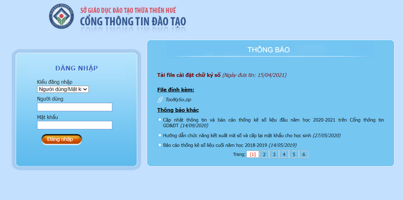 Trang web QLTTGDDT Thừa Thiên Huế